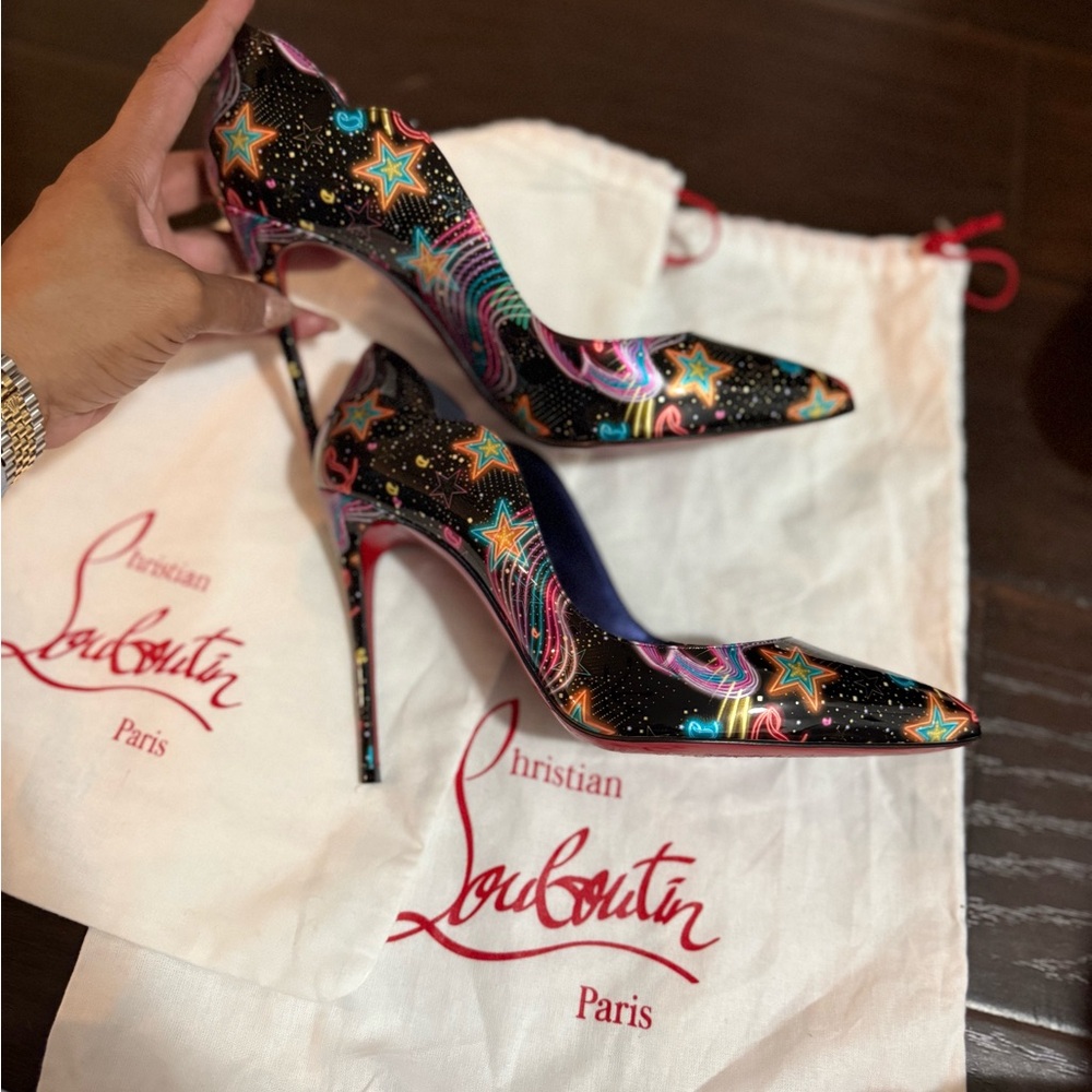 Christian Louboutin Black Heels with Multicolor Star Design